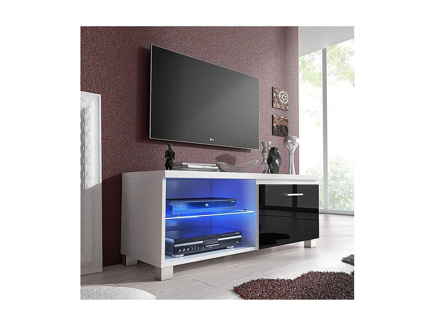 Mueble TV LED Blanco - Negro