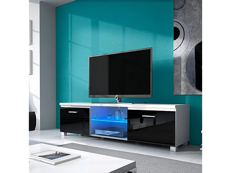 Mueble TV LED Blanco - Negro