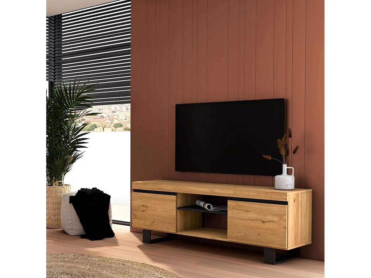 Mueble TV Ebos UP 140 Roble Nude - Ceniza
