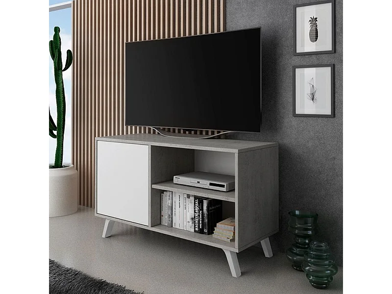 Mueble TV Wind 100 Gris cemento - Blanco mate