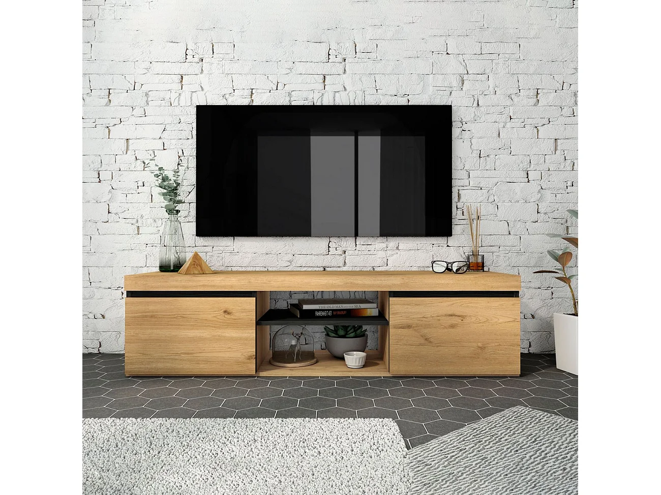 Mueble TV Ebos 140 Roble Nude - Ceniza
