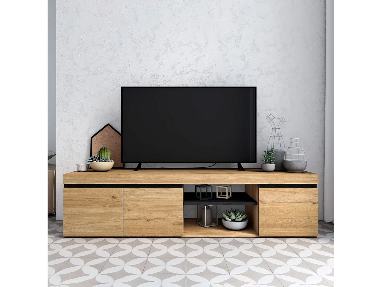 Mueble TV Ebos 160 Roble Nude - Ceniza
