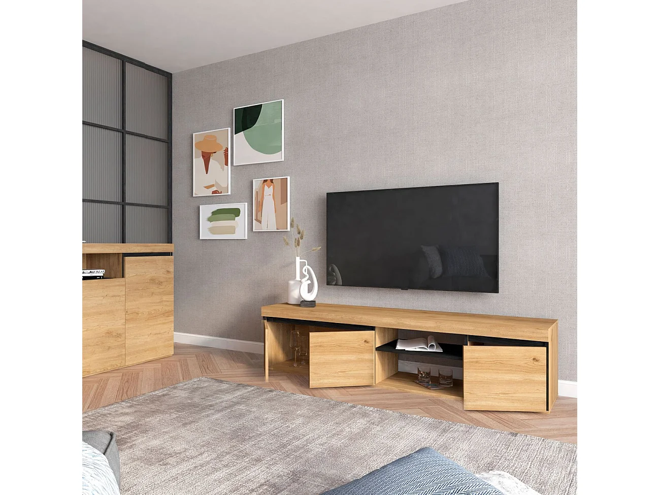 Mueble TV Ebos 160 Roble Nude - Ceniza
