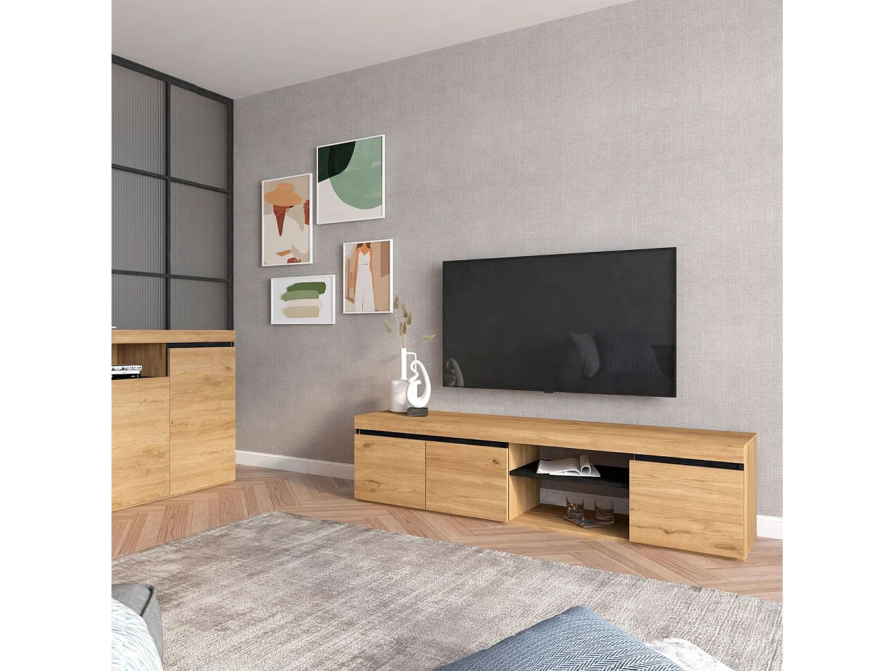 Mueble TV Ebos 160 Roble Nude - Ceniza