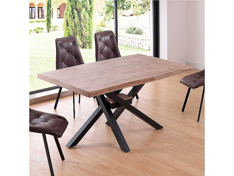 Mesa de comedor Xena forma patas cruzadas tapa irregular roble Honey/negro 76x150x90 cm Adec