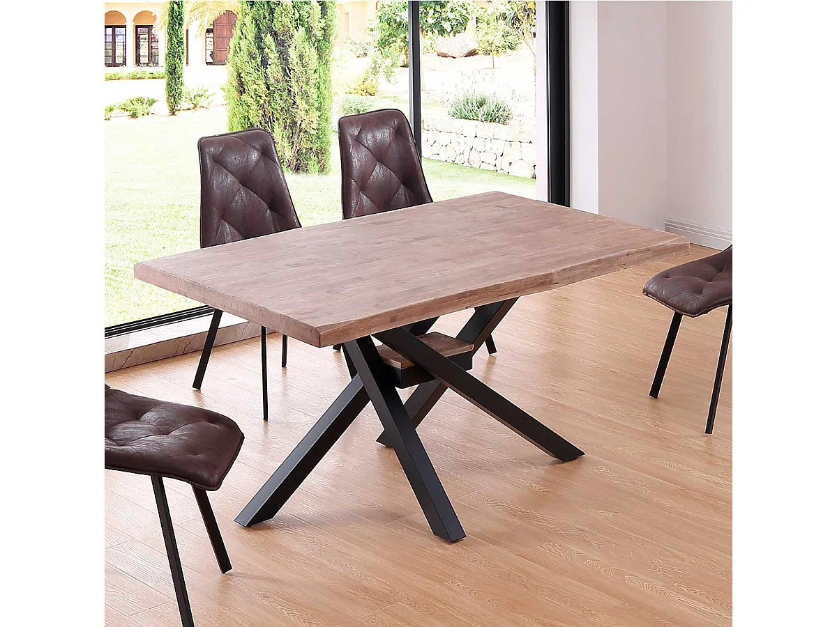 Mesa de comedor Xena forma patas cruzadas tapa irregular roble Honey/negro 76x150x90 cm Adec