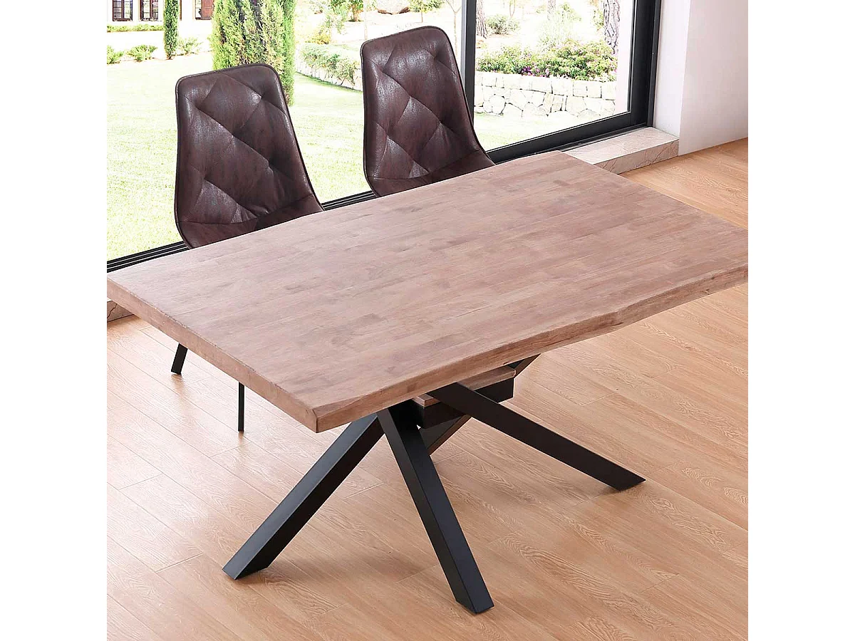 Mesa de comedor Xena forma patas cruzadas tapa irregular roble Honey/negro 76x150x90 cm Adec