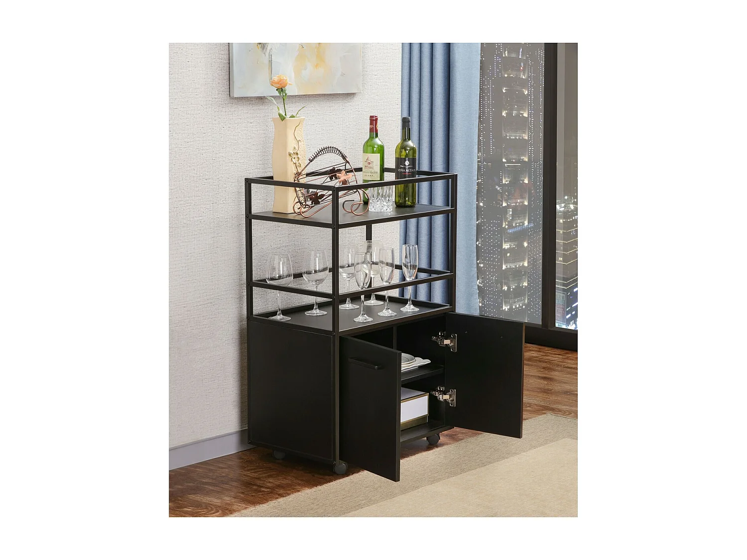 Armoire à Usages Multiples Mosaik, Noir, 60x94x40 cm, Seven Design