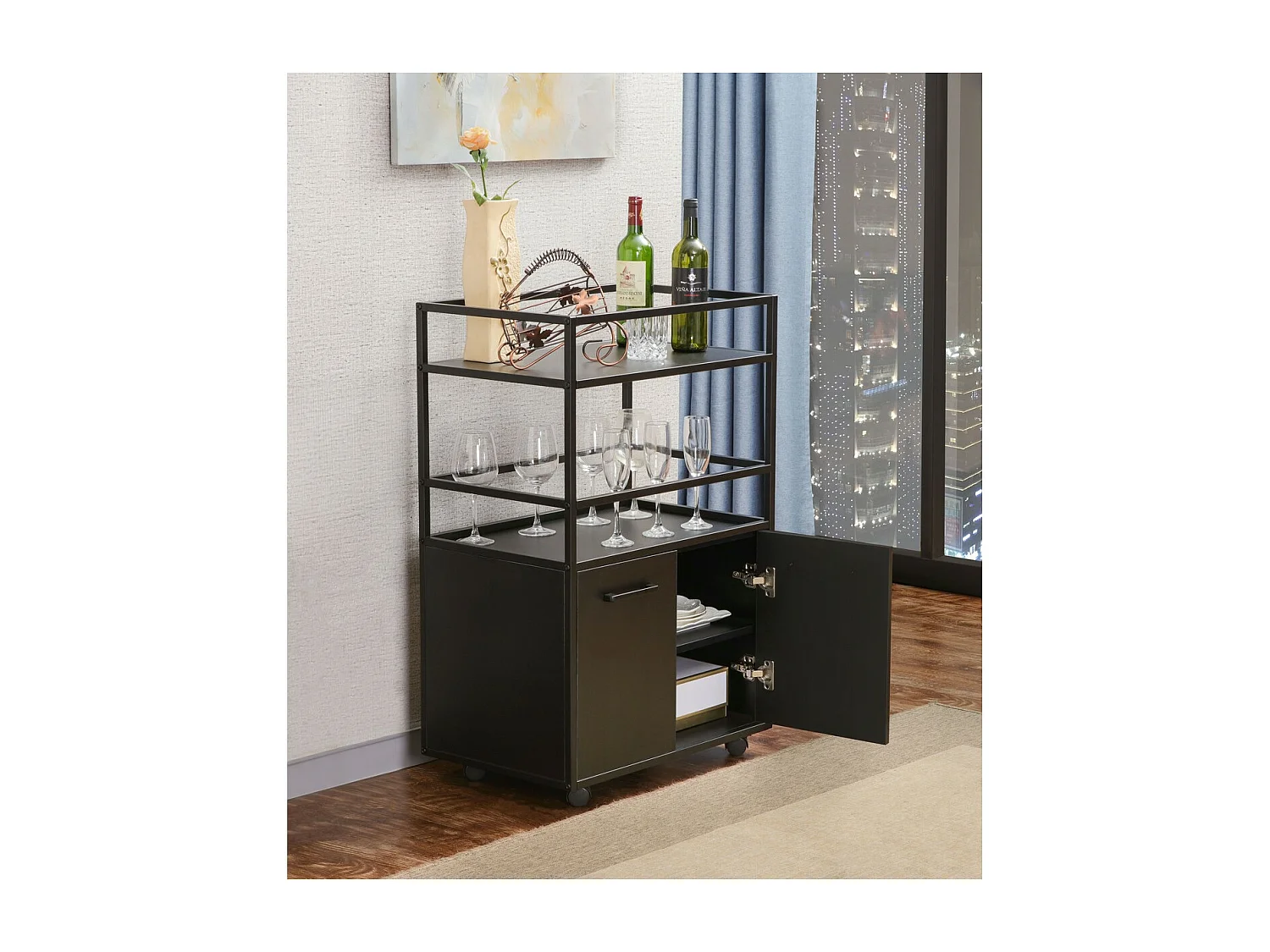 Armoire à Usages Multiples Mosaik, Noir, 60x94x40 cm, Seven Design