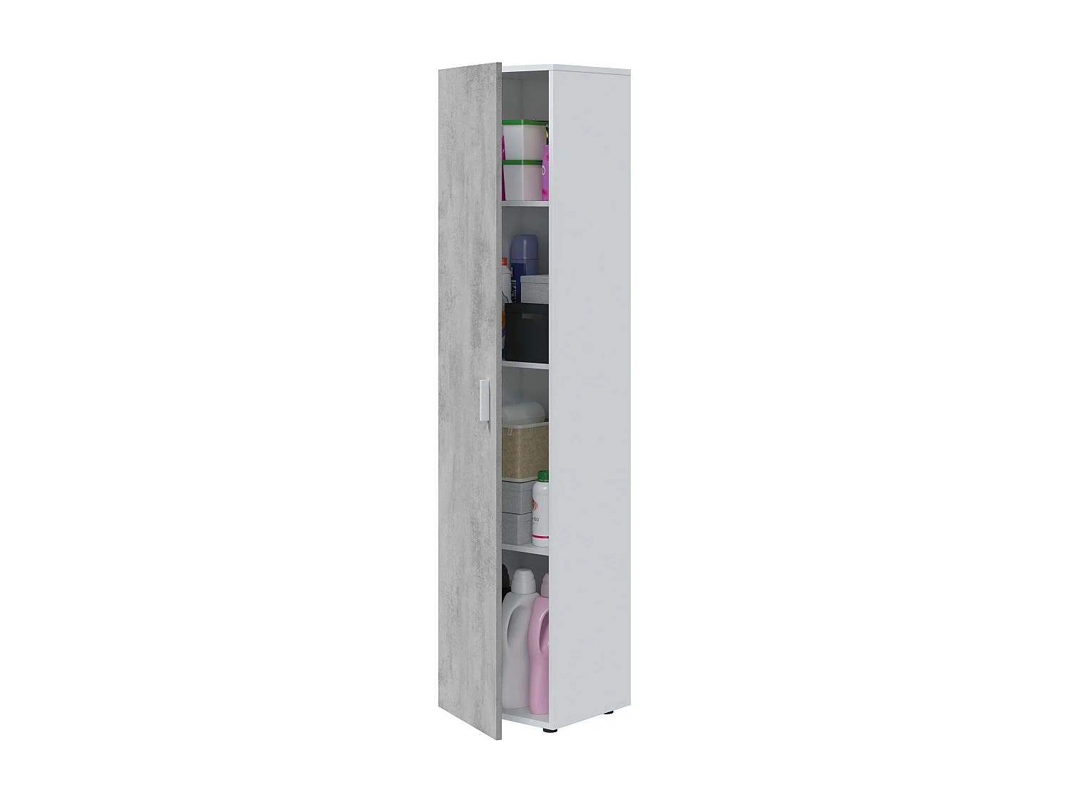 Armario multiusos 1 puerta, 3 estantes, blanco Artik/gris cemento, 182x41x37 cm