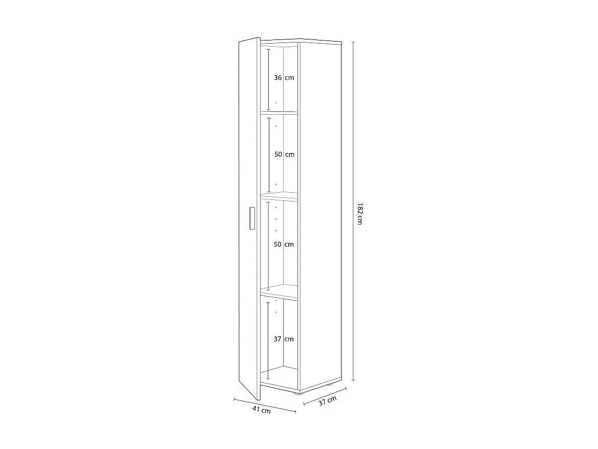 Armario multiusos 1 puerta, 3 estantes, blanco Artik/gris cemento, 182x41x37 cm