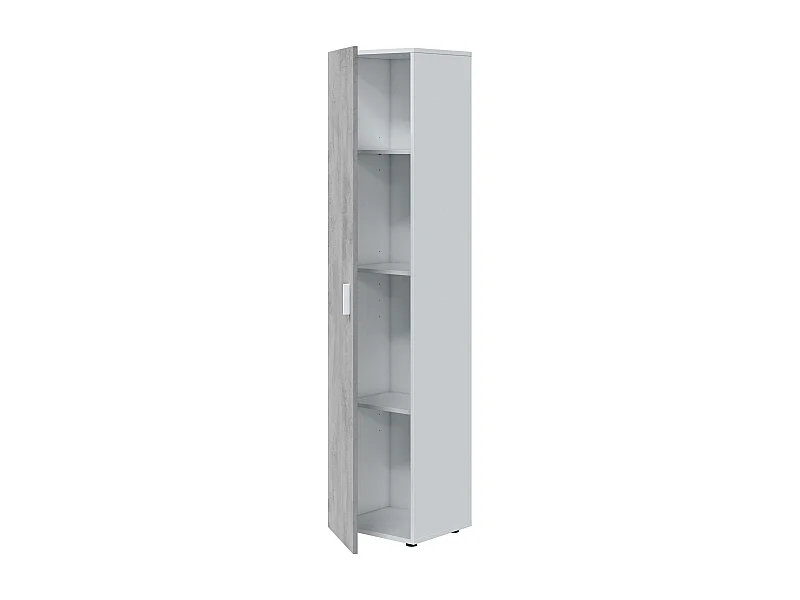 Armario multiusos 1 puerta, 3 estantes, blanco Artik/gris cemento, 182x41x37 cm