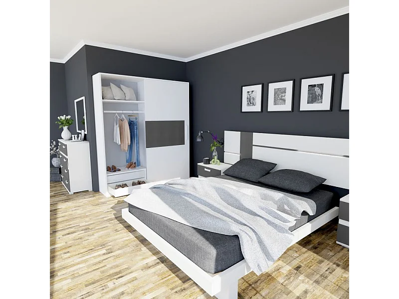 Armario 2 puertas correderas Uniq 180 Blanco - Grafito