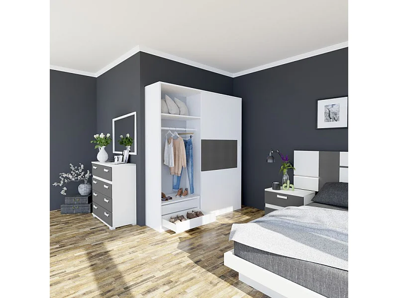 Armario 2 puertas correderas Uniq 180 Blanco - Grafito