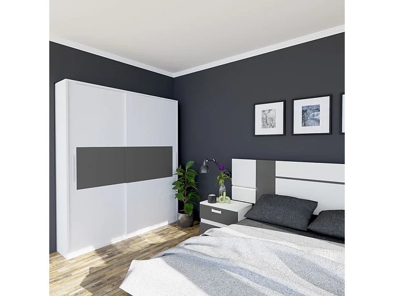 Armario 2 puertas correderas Uniq 180 Blanco - Grafito