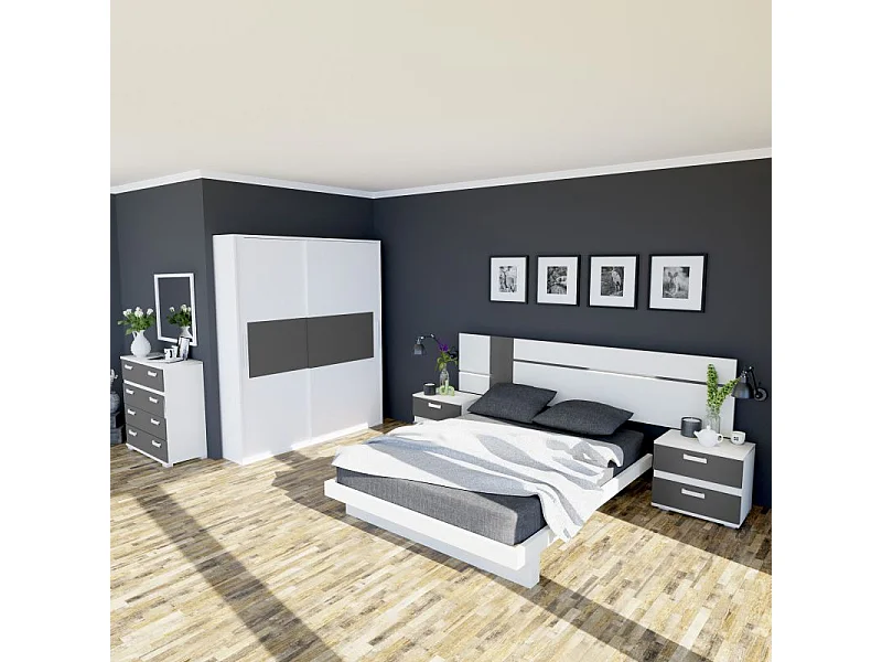 Armario 2 puertas correderas Uniq 180 Blanco - Grafito