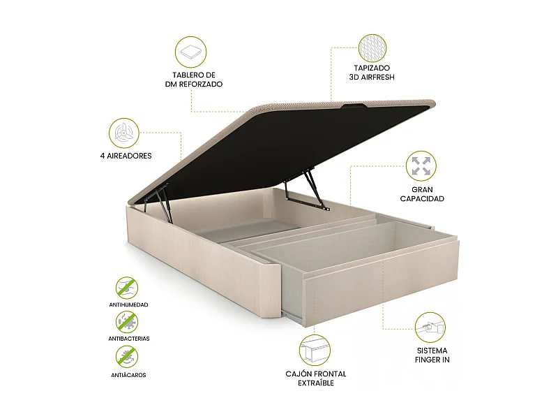 Canapé con cajón frontal en blanco y artic 135x190 cm Luxury Max 3D Artic