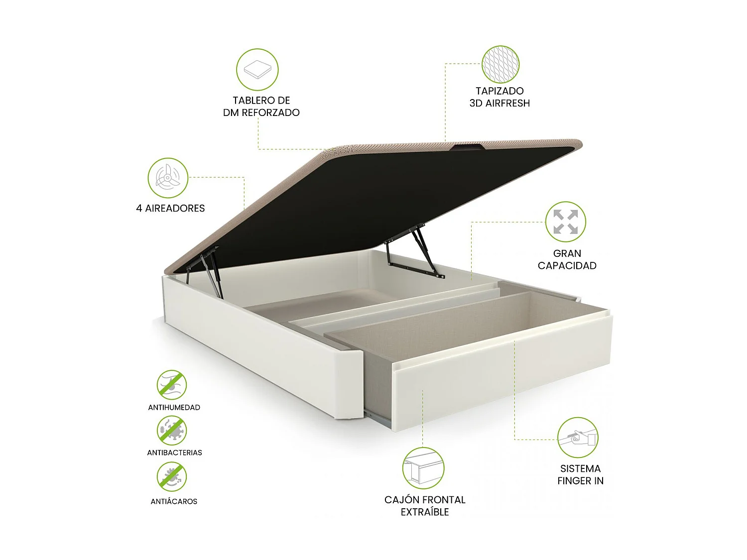 Sofá-cama de luxo Max 3D 150x190 em branco