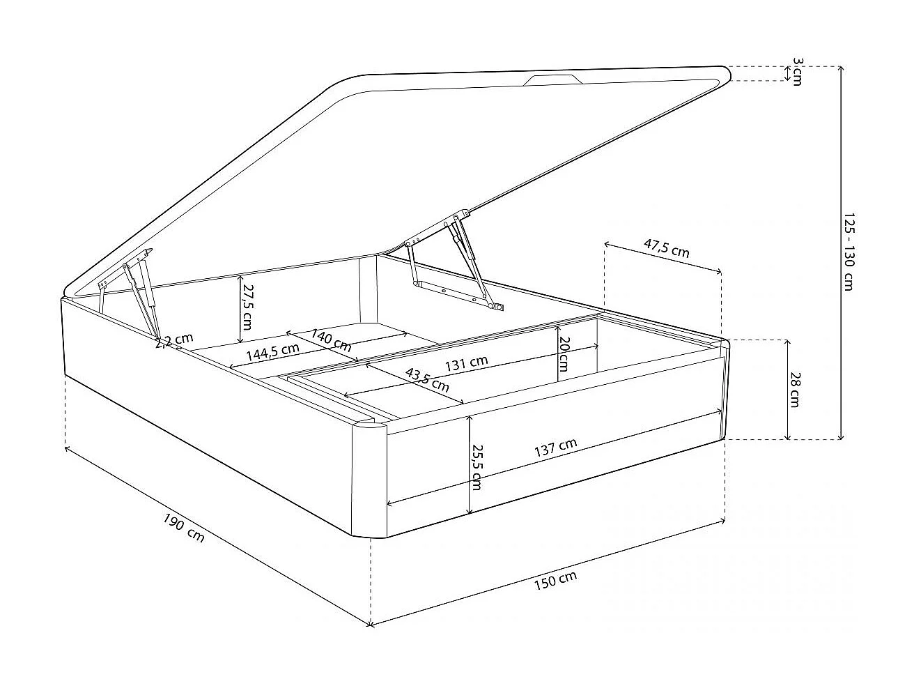Sofá-cama de luxo Max 3D 150x190 em branco