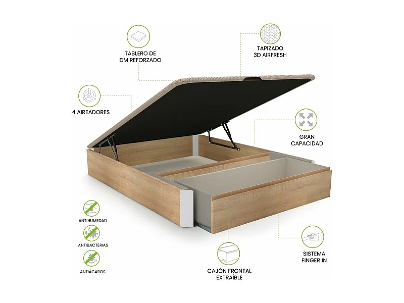 Canapé 150x190 Luxury Max 3D Cambrian - Blanco Roble - Blanco