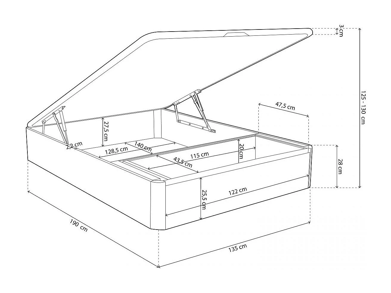 Canapé 135x190 Luxury Max 3D Blanco - Grafito Blanco - Grafito