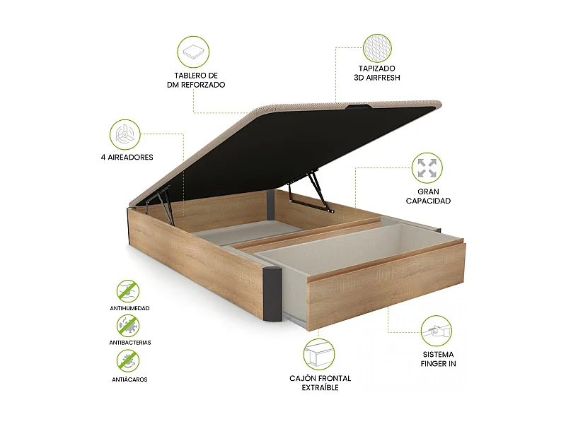 Canapé 135x190 Luxury Max 3D Cambrian - Grafito Roble - Grafito