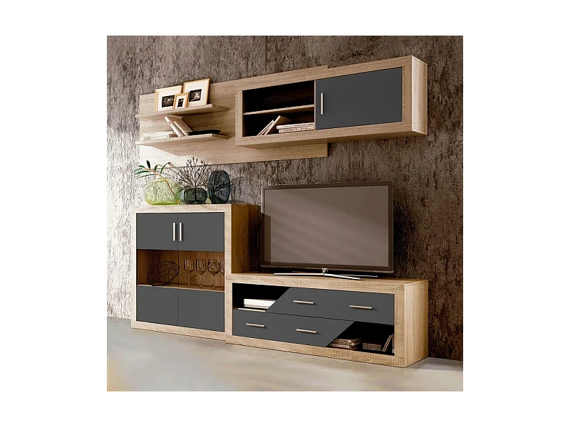 Módulo alto Nuka 1 puerta con respaldo Cambria - Grafito