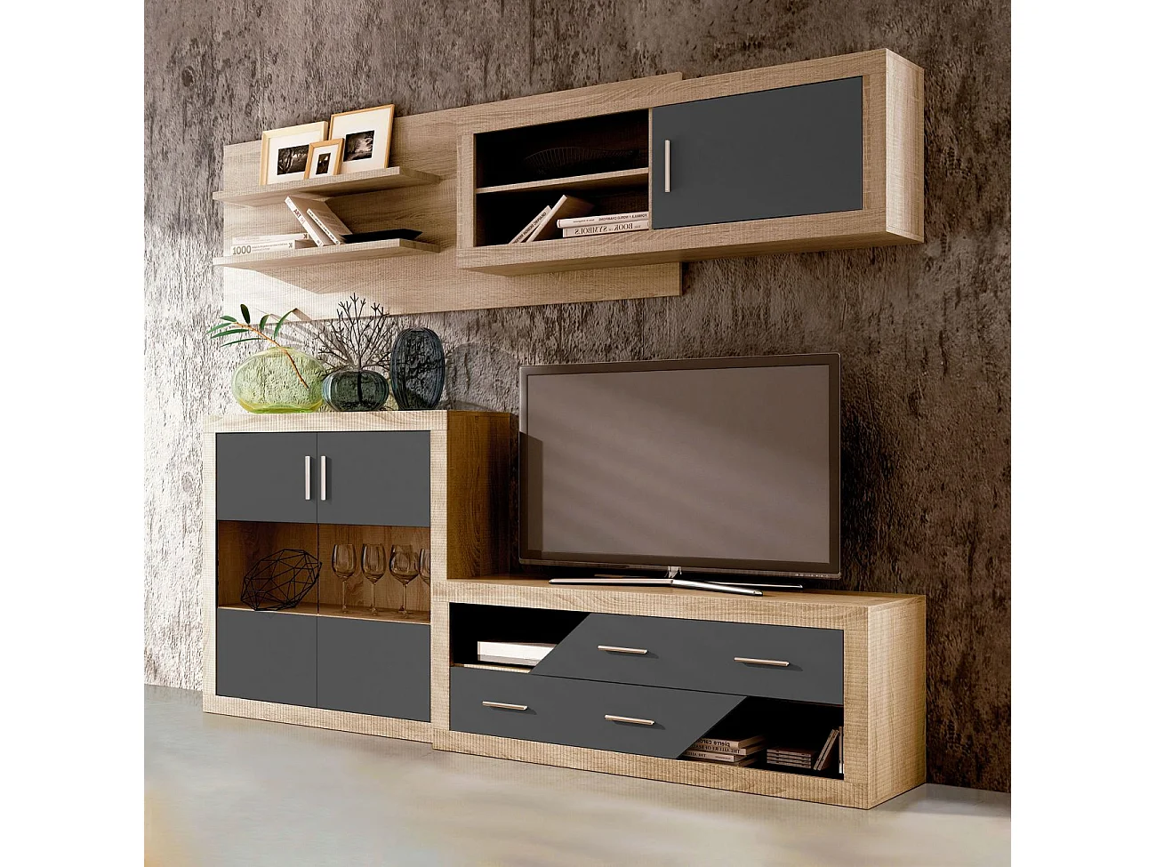 Módulo alto Nuka 1 puerta con respaldo Cambria - Grafito