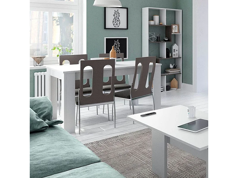 Pack salón con mesa de centro y mesa de comedor Alix Max Blanco Artik (Blanco Mate) - Natur