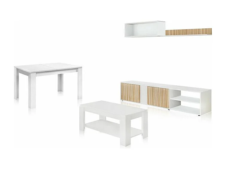 Pack salón con mesa de centro y mesa de comedor Alix Max Blanco Artik (Blanco Mate) - Natur