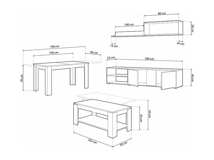 Pack salón con mesa de centro y mesa de comedor Alix Max Blanco Artik (Blanco Mate) - Natur