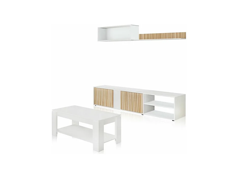 Pack salón con mesa de centro Alix Plus Blanco Artik (Blanco Mate) - Natur