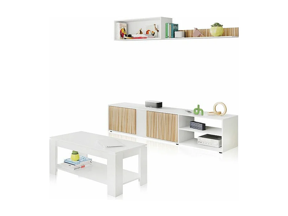 Pack salón con mesa de centro Alix Plus Blanco Artik (Blanco Mate) - Natur