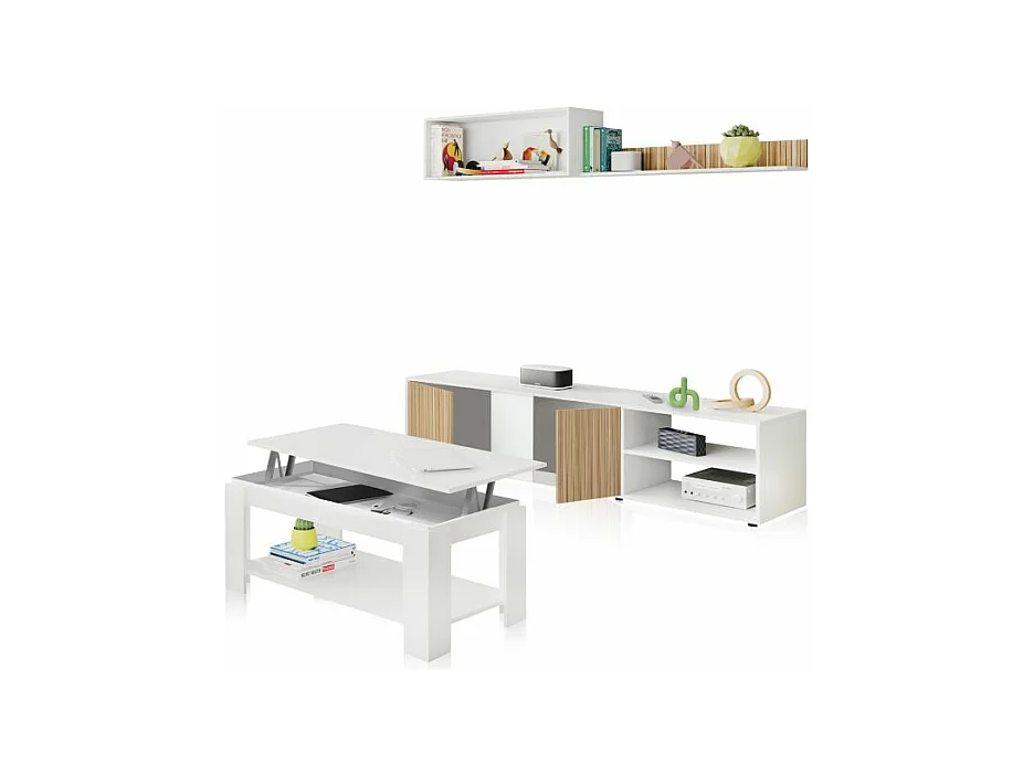 Pack salón con mesa de centro Alix Plus Blanco Artik (Blanco Mate) - Natur