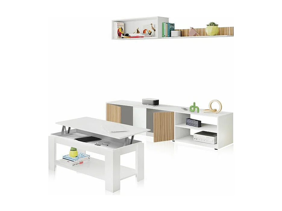 Pack salón con mesa de centro Alix Plus Blanco Artik (Blanco Mate) - Natur