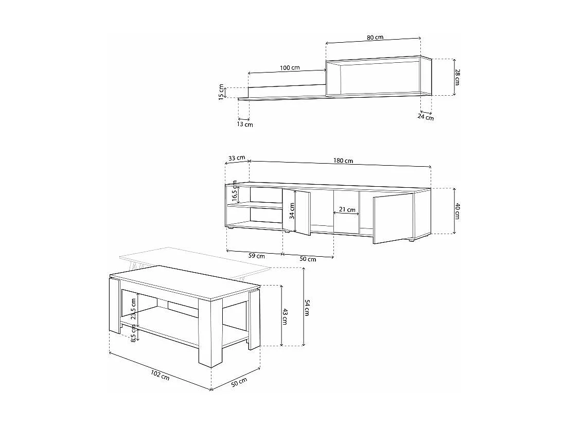 Pack salón con mesa de centro Alix Plus Blanco Artik (Blanco Mate) - Natur