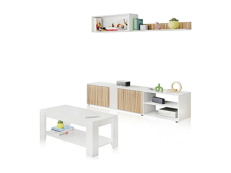 Pack salón con mesa de centro Alix Plus Blanco Artik (Blanco Mate) - Natur