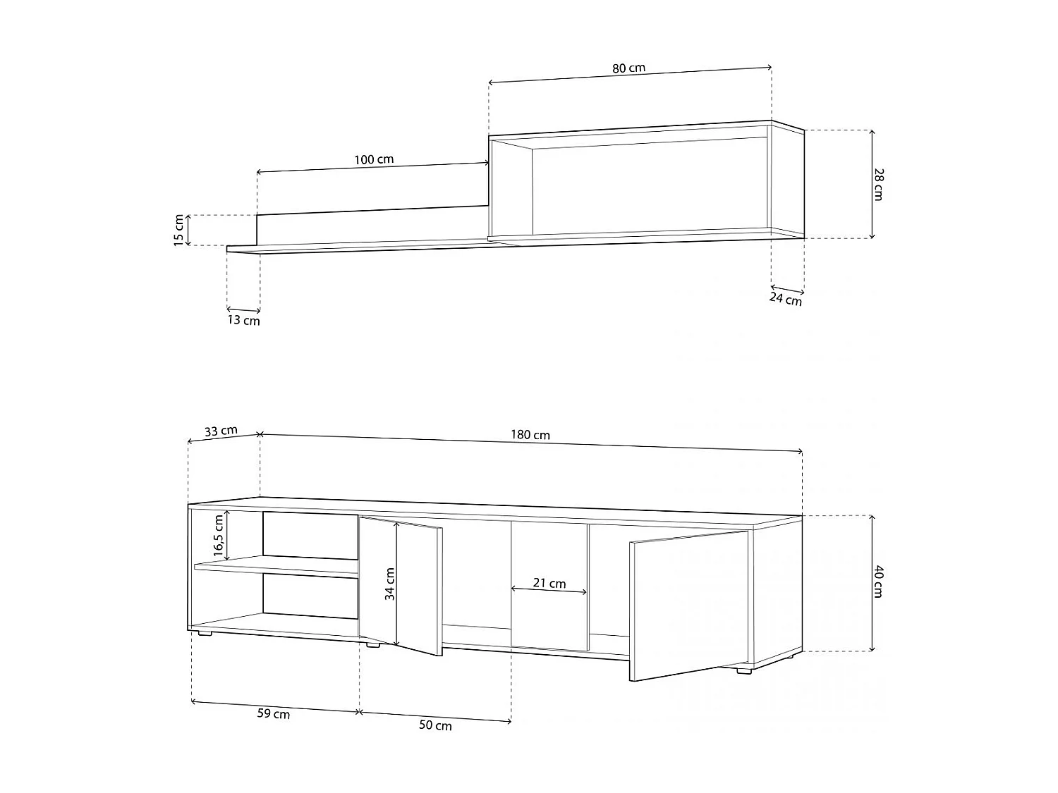 Salón con mueble de TV y estantería en blanco mate y natur 180 cm Alix Blanco Artik (Blanco Mate) - Natur