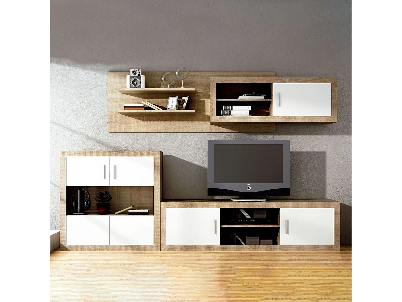 Módulo alto Nuka 1 puerta con respaldo Cambria - Blanco