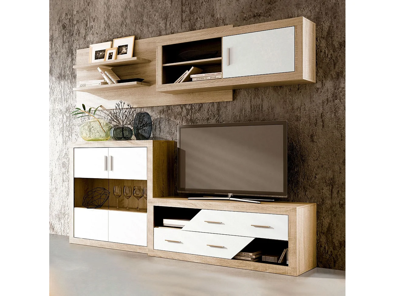 Módulo alto Nuka 1 puerta con respaldo Cambria - Blanco