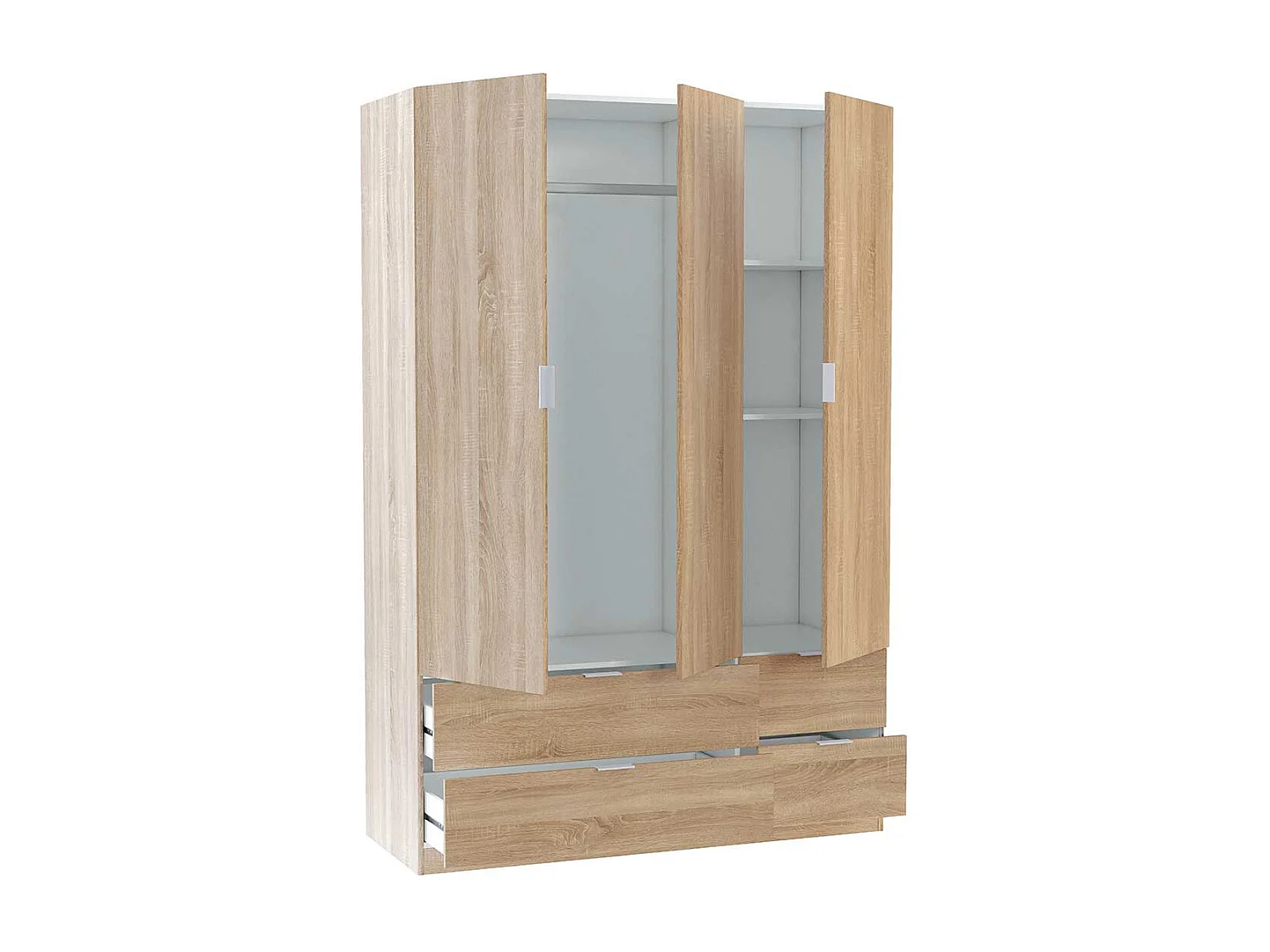Armario LC 3 puertas + 4 cajones roble 200x135x52 cm