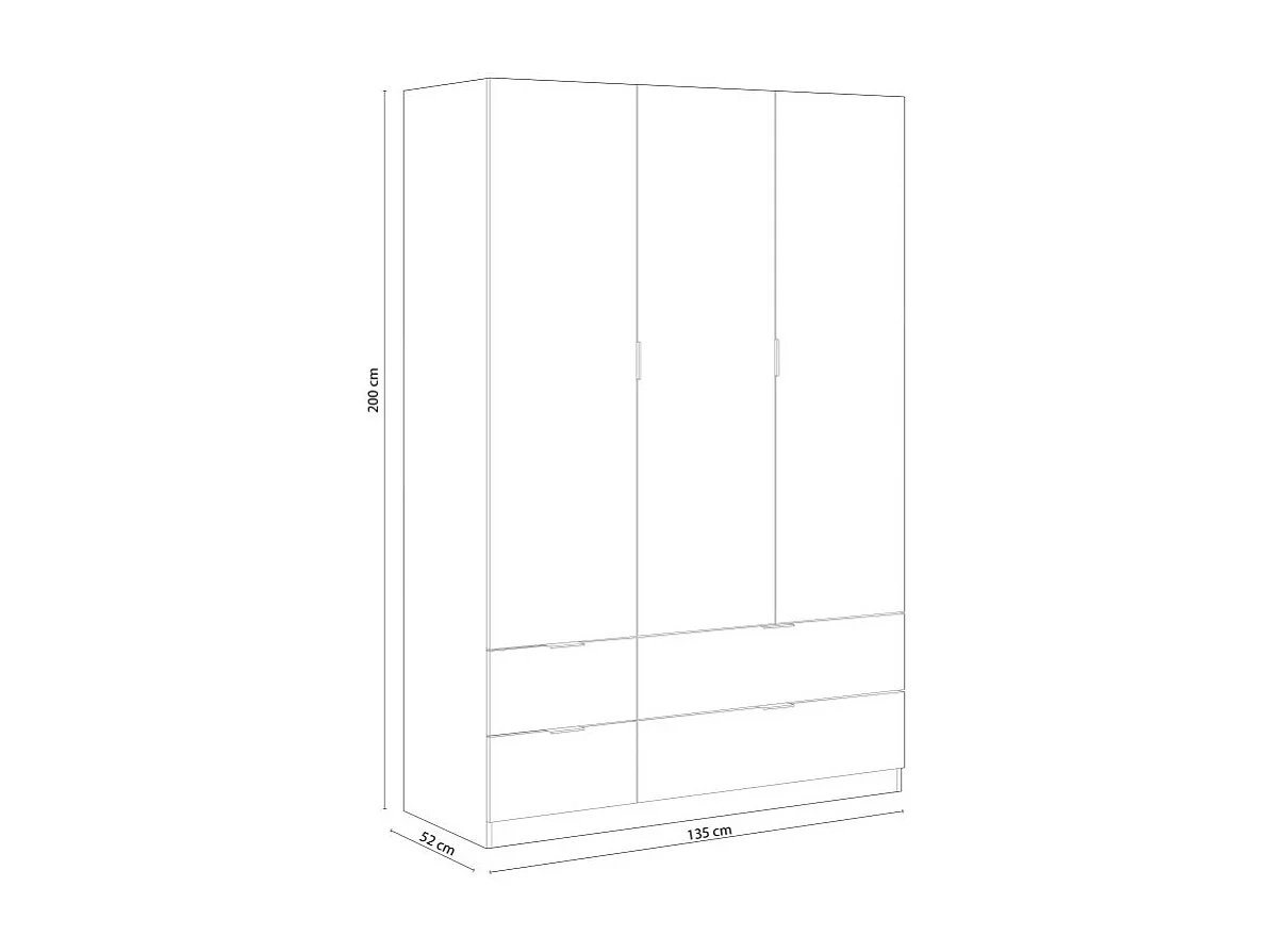 Armario LC 3 puertas + 4 cajones roble 200x135x52 cm