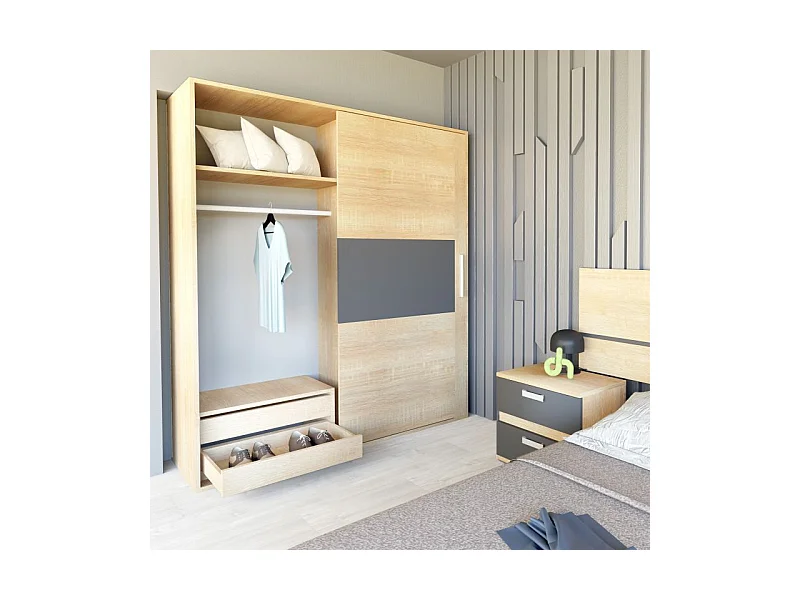 Armario 2 puertas correderas Uniq 180 Cambria - Grafito