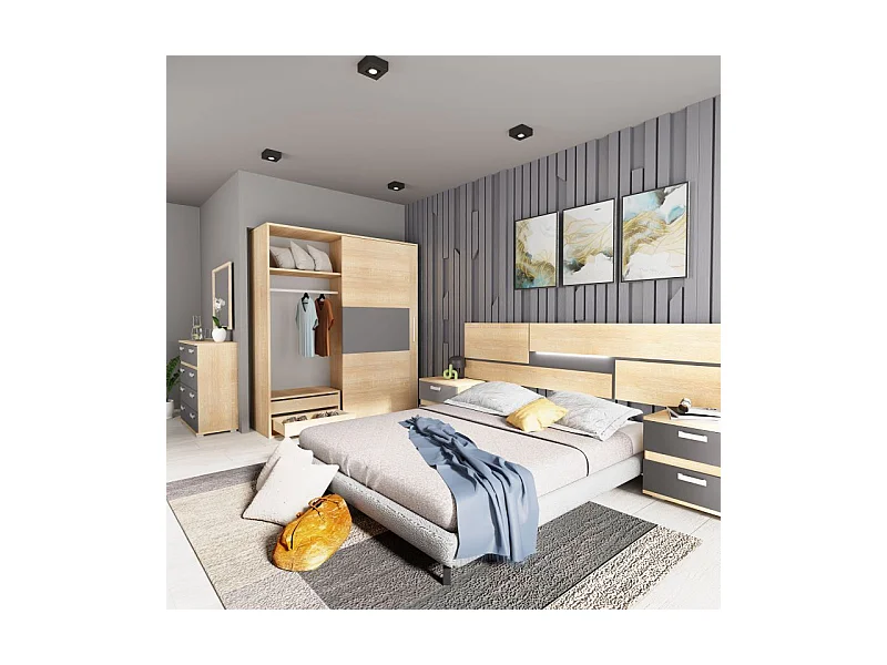 Armario 2 puertas correderas Uniq 180 Cambria - Grafito