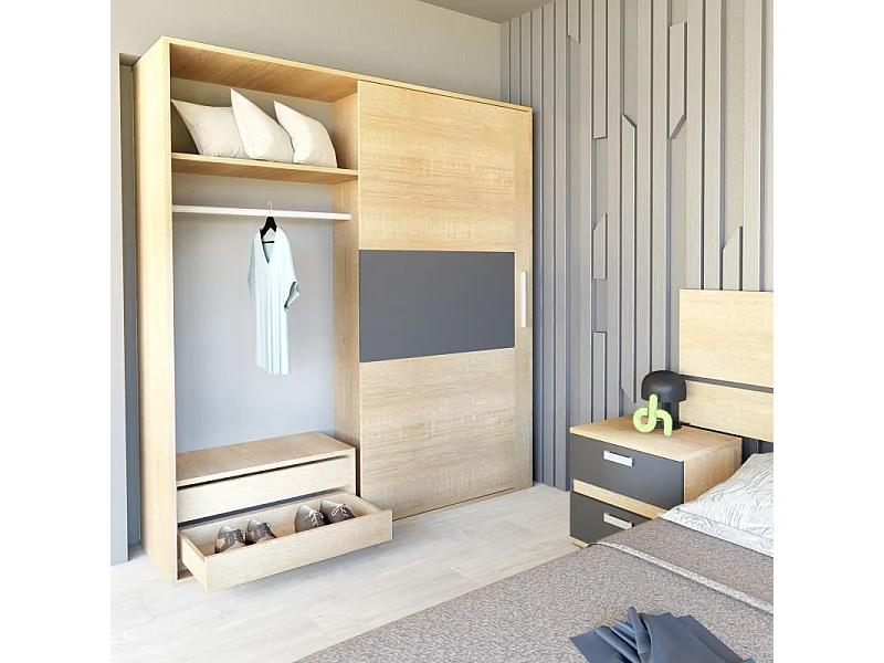 Armario 2 puertas correderas Uniq 180 Cambria - Grafito