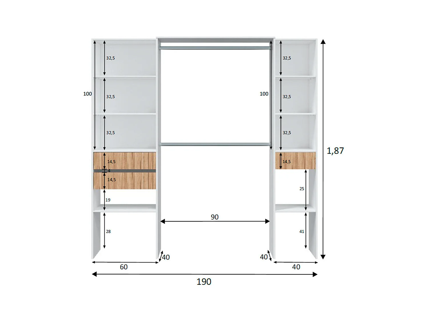 Dressing de chambre Ethna Blanc Artik/Natur Moderne 190x187x40 cm