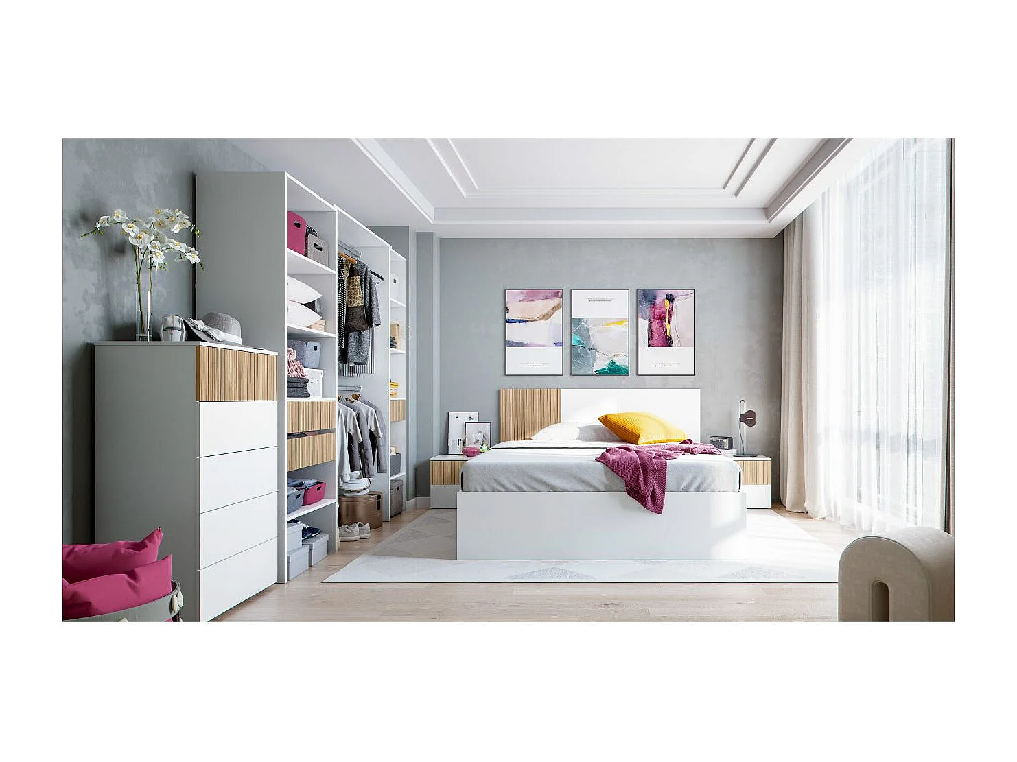 Quarto de vestir Ethna Branco Artik/Natur Moderno 190x187x40 cm