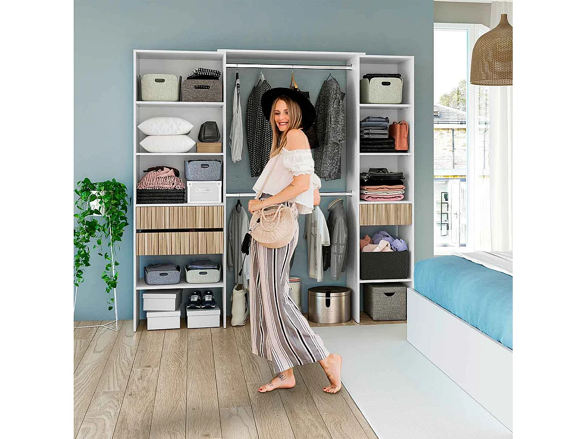 Quarto de vestir Ethna Branco Artik/Natur Moderno 190x187x40 cm