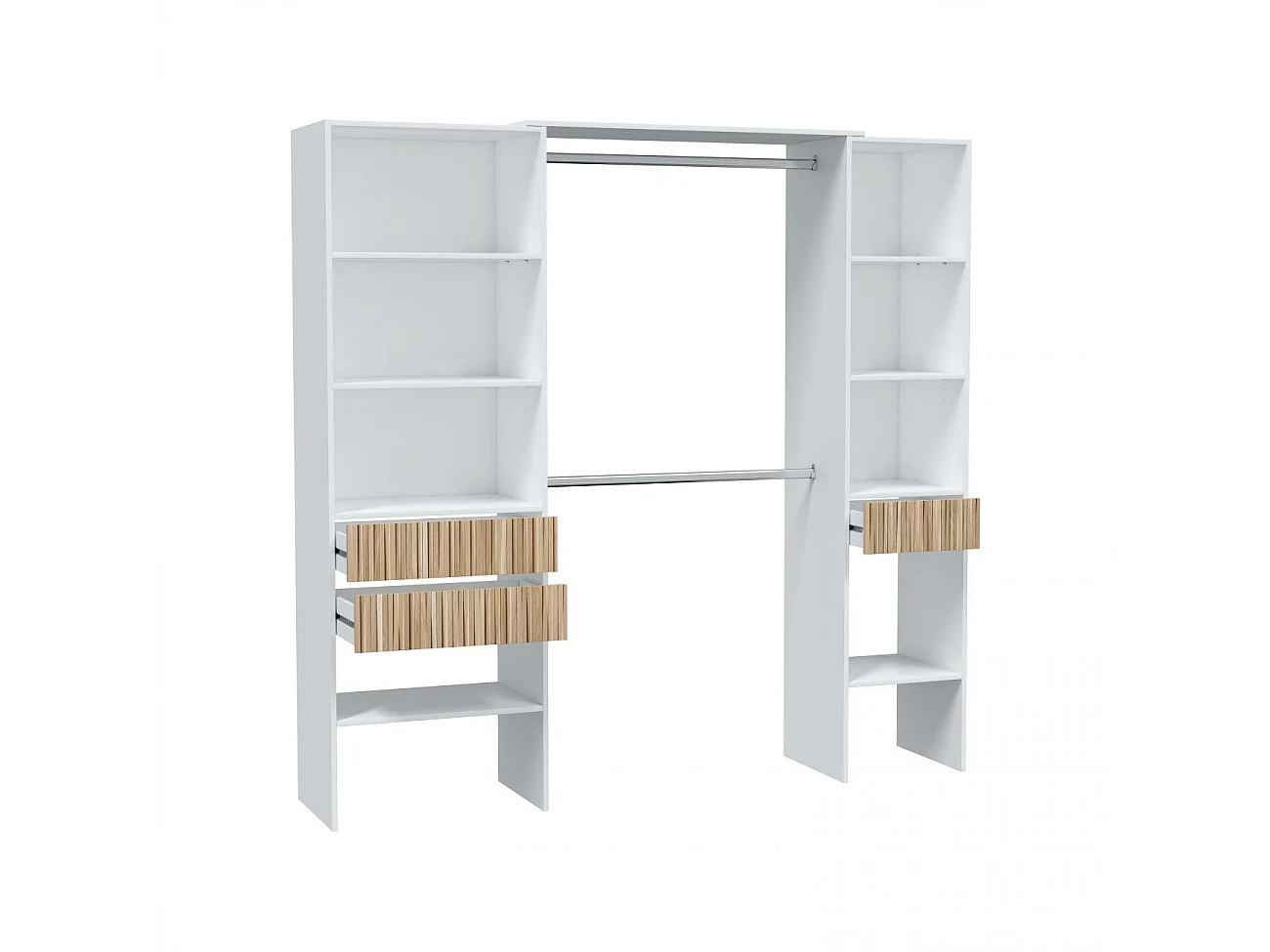 Armario vestidor abierto y amplio espacio de almacenaje en blanco artik y natur 190x187 cm Ethna Blanco Artik (Blanco Mate) - Natur
