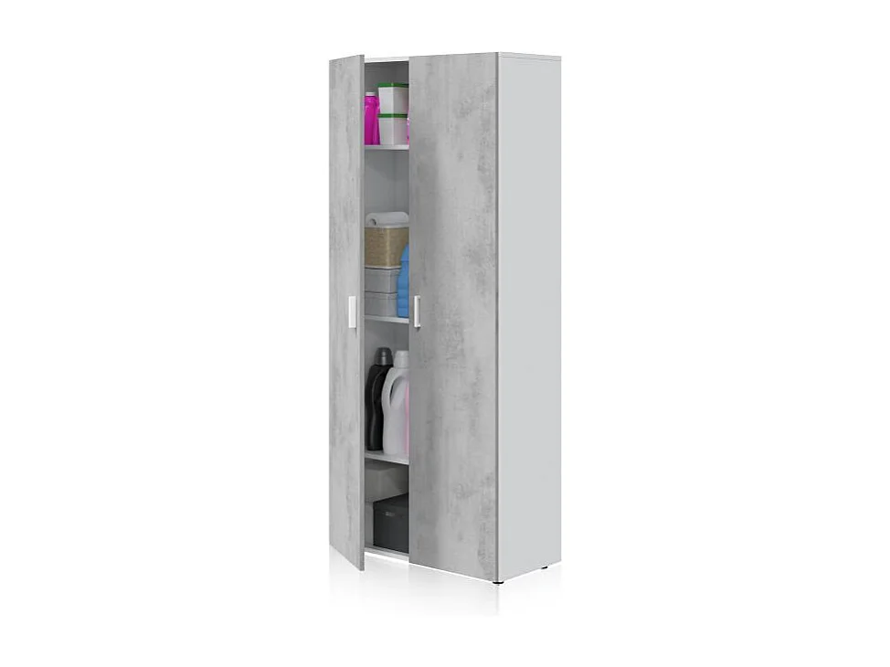 Armario multiusos alto 2 puertas blanco Artik y gris cemento 182x80x37 cm
